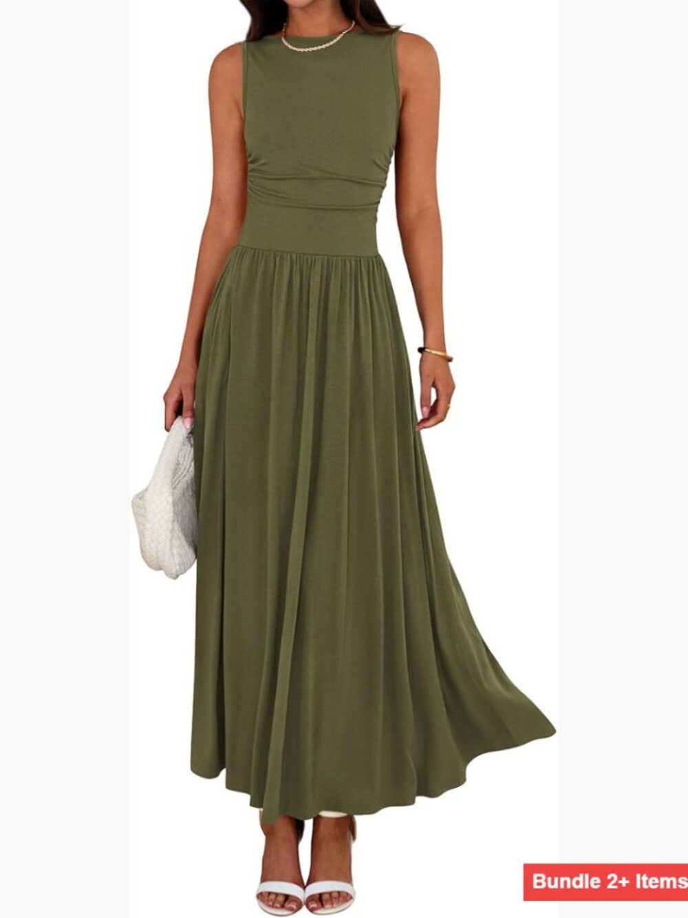 Sleeveless Ruched Maxi Dress High Waisted Flowy Casual Beach Sundress